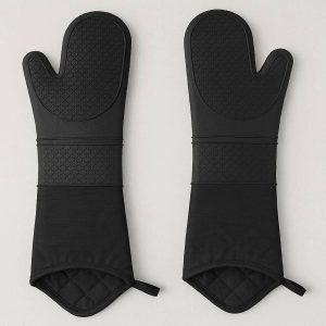 Extra Long Silicone Oven Mitts Heat Resistant Kitchen Gloves with Quilted Cotton Lining for Cooking Baking and Grilling