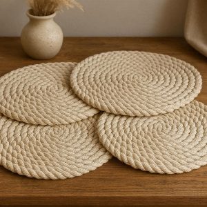 Round Braided Cotton Rope Placemats Set for Farmhouse Decor Natural Woven Table Mats for Boho Style Living Room Dining