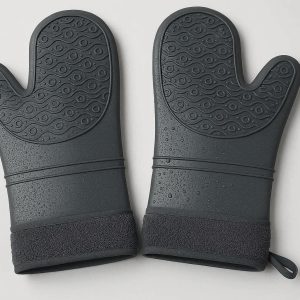 Non Slip Silicone Oven Mitts with Soft Terry Cloth Lining Waterproof Heat Resistant Kitchen Gloves for Handling Hot Pans