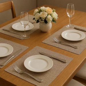 Elegant Woven Vinyl Placemats for Dining Table Heat Resistant Washable PVC Table Mats for Indoor Outdoor Wedding Party Decor