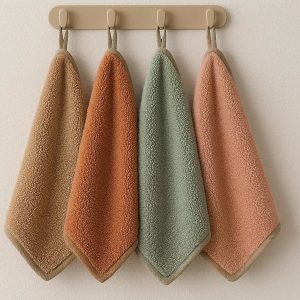 Soft Coral Fleece Kitchen Towels for Hand Drying and Cleaning Thick Absorbent Dish Rags with Hanging Loop for Organization