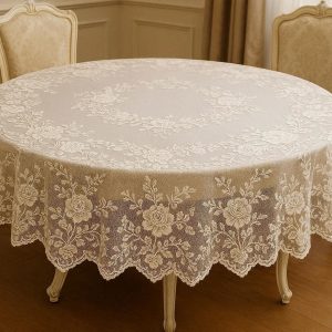 Elegant Round Lace Tablecloth for Wedding Party Decoration Embroidered Floral Table Cover for Romantic Dining Room and Special Events